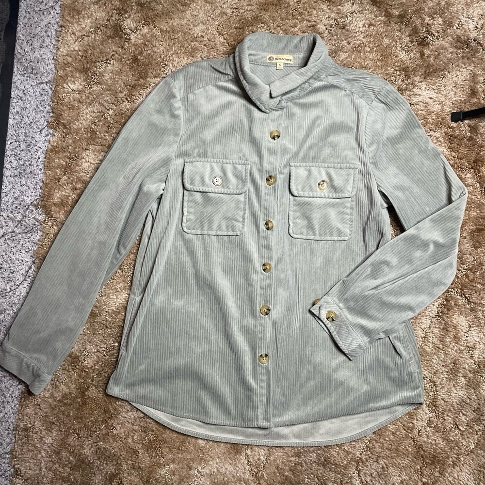 Democracy Grayโ Long Sleeve Button Up Corduroy Woman's Top Size Small